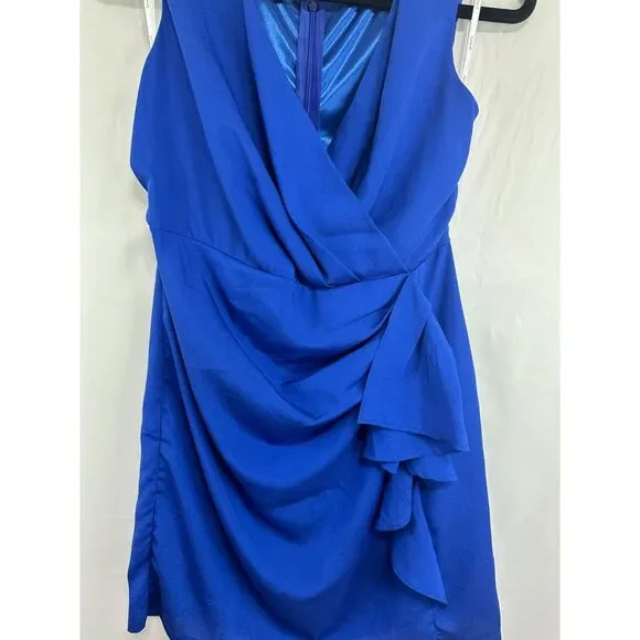 Papaya Women's Faux Wrap Deep V-Neck Mini Dress Size L (Fits Like a S) - Picture 2 of 4